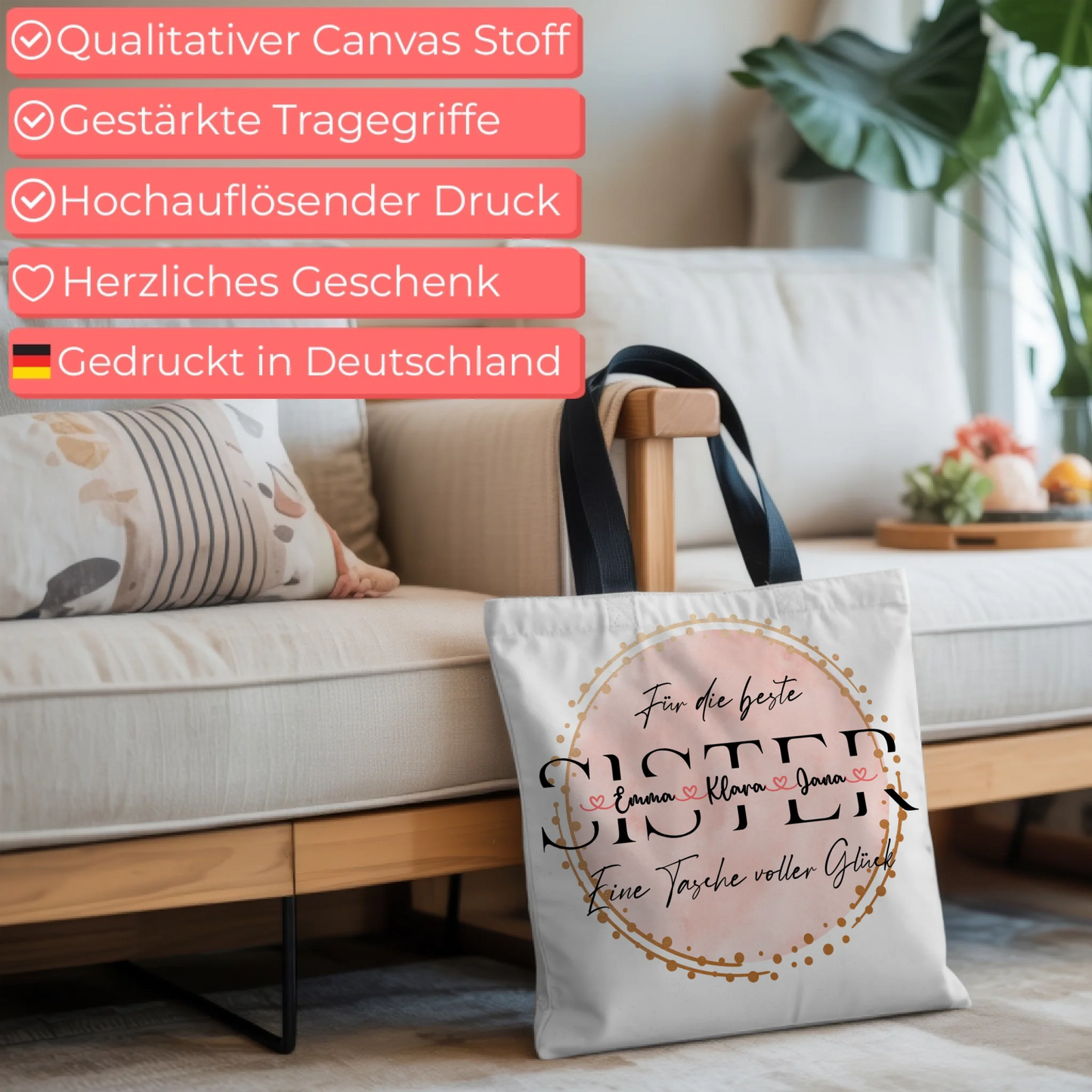 Tasche Mit Namen Personalisiert Sister Beutel mit Namen, Hintergrundbild & Wunschtext 6