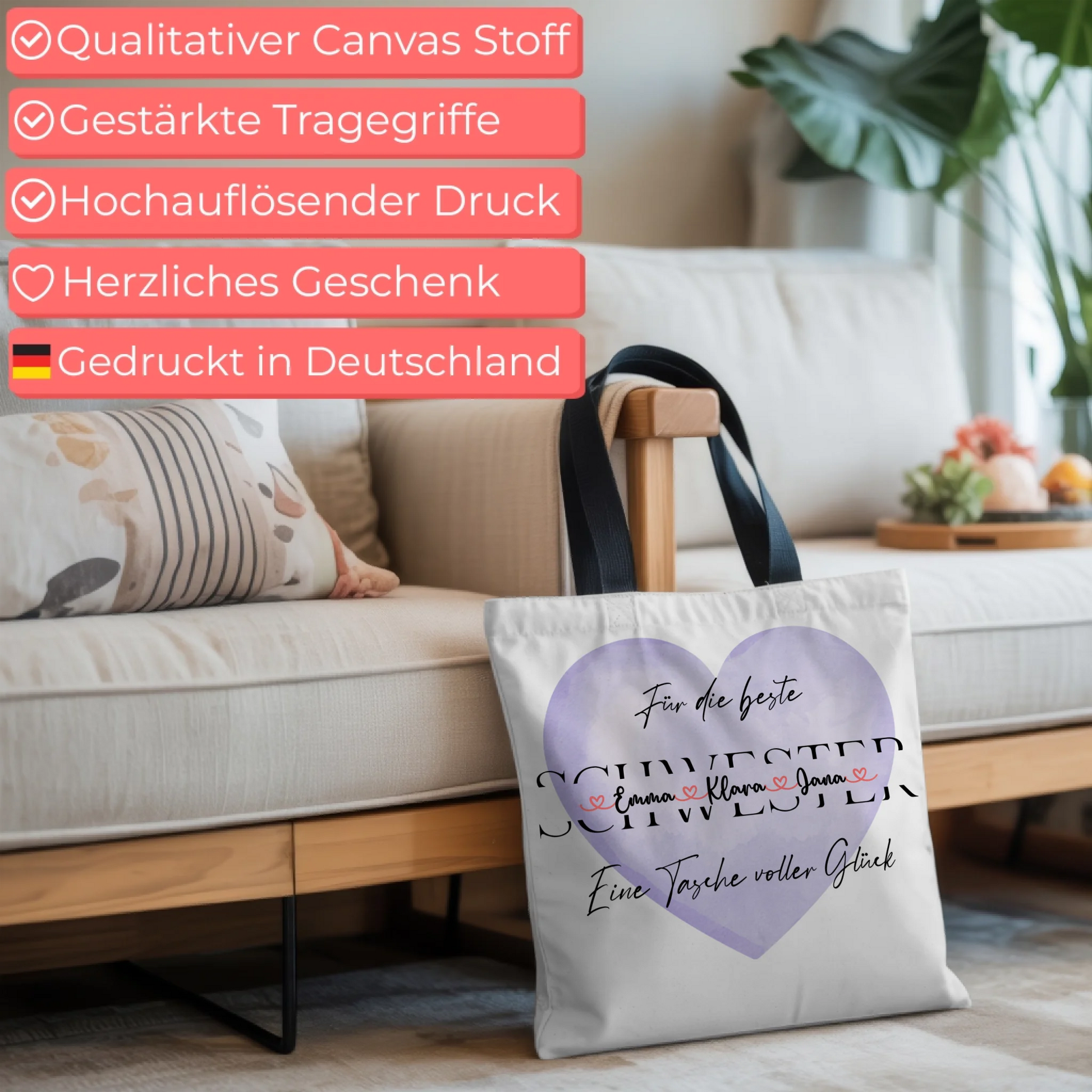Tasche Mit Namen Personalisiert für Schwester - Einkaufstasche mit Wunschtext 6