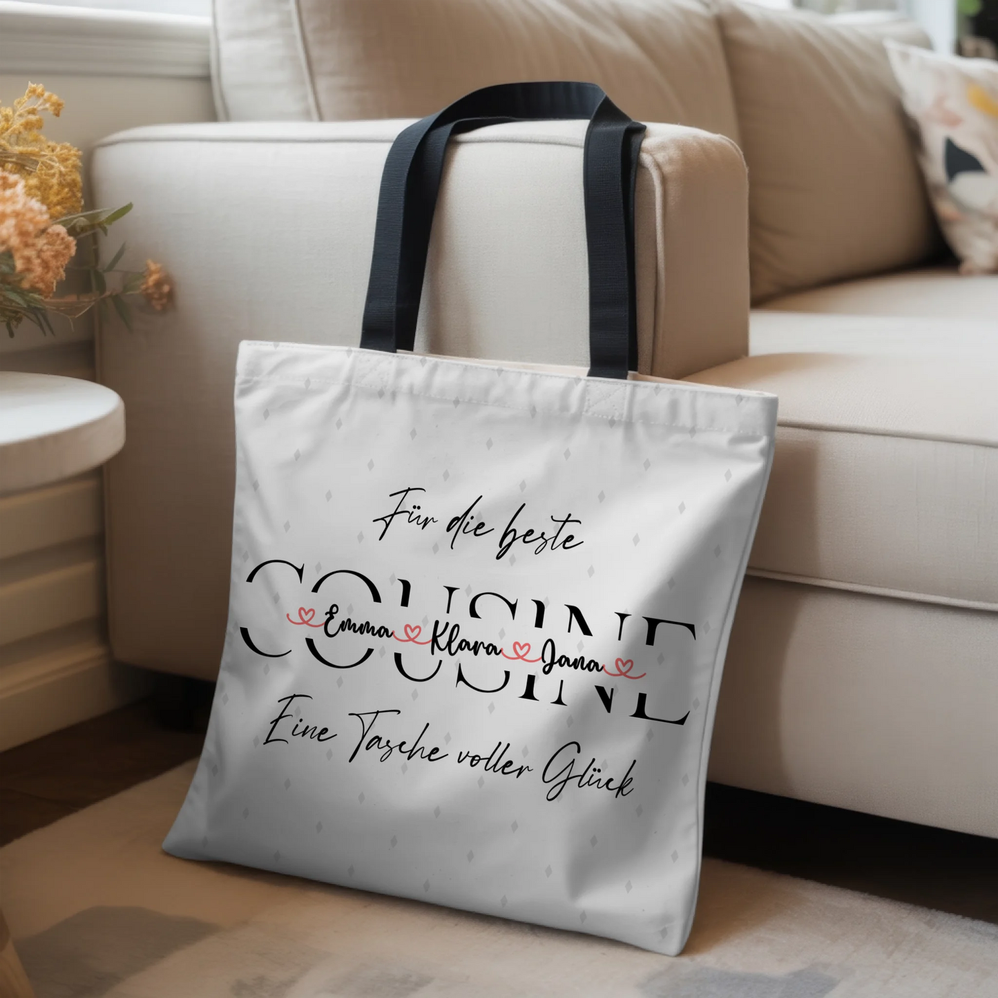 Tasche Mit Namen Personalisiert Cousine Pinky Pastell - Namen Hintergrundbild & Wunschtext 3