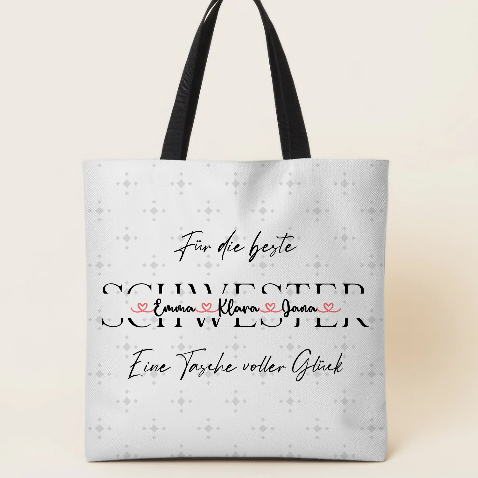 Tasche Mit Namen Personalisiert Hellrosa Schwester mit Wunschtext und Hintergrundbild 1