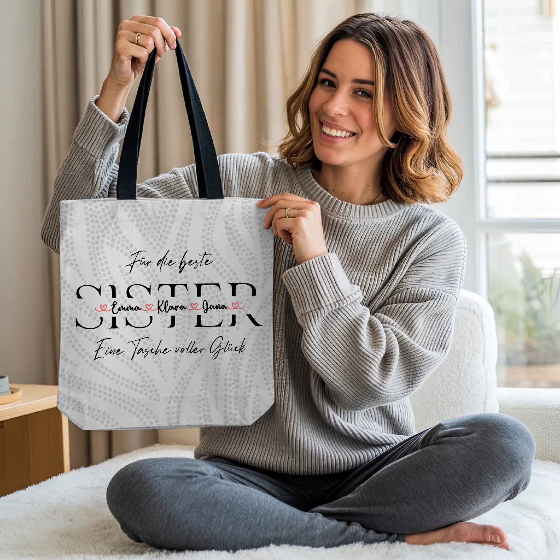 Tasche Mit Namen Personalisiert Schwester SISTER Pastel Light Coral mit Wunschtext 2