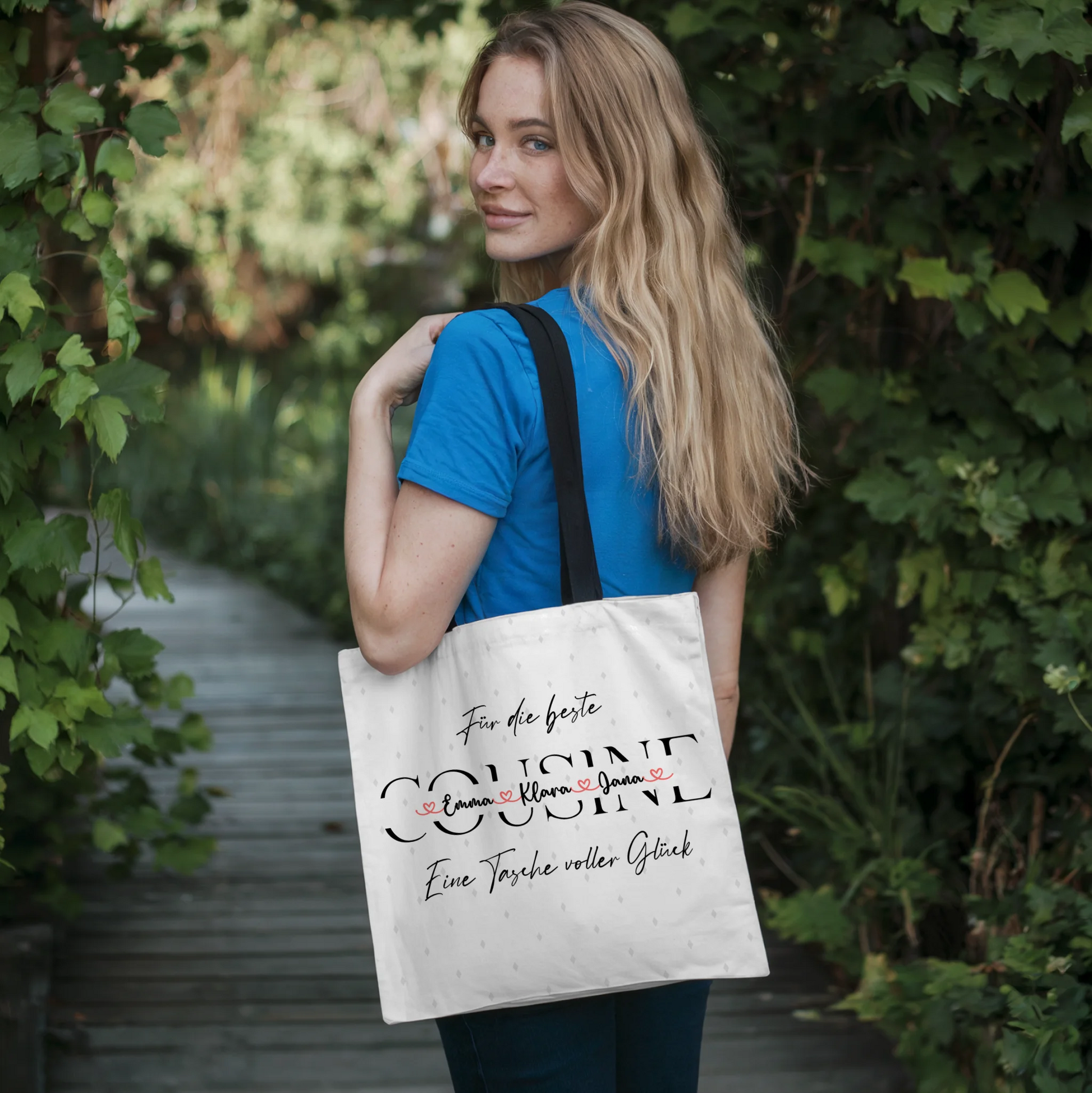 Tasche Mit Namen Personalisiert Cousine Pinky Pastell - Namen Hintergrundbild & Wunschtext 4