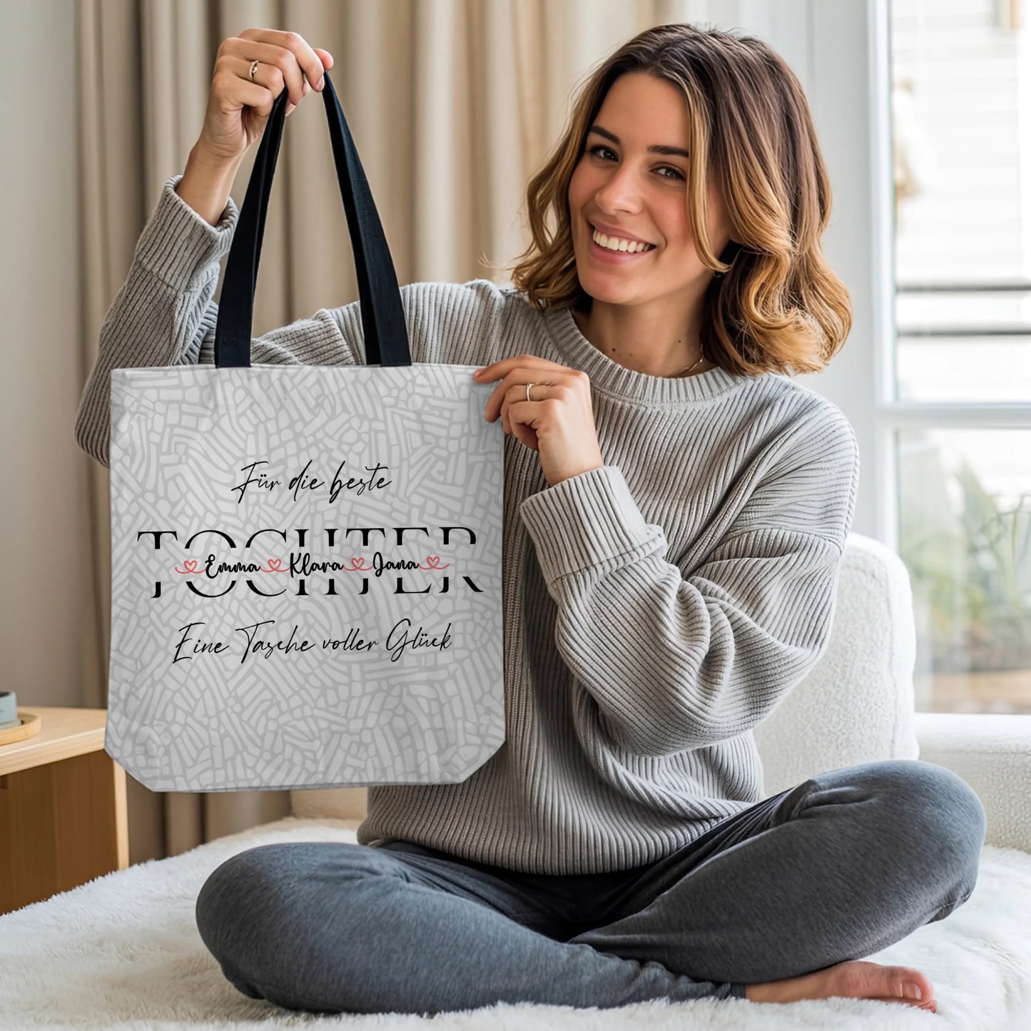 Tasche Mit Namen Personalisiert Tochter Cremeweiß mit Namen Hintergrundbild & Wunschtext 2