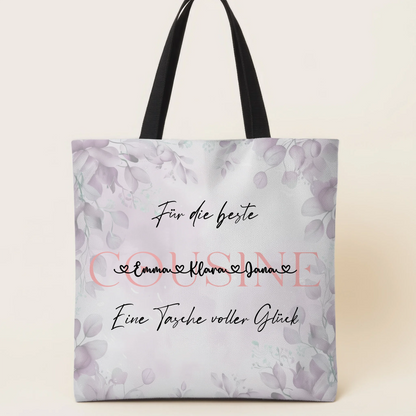 Tasche Mit Namen Personalisiert Cousine Eukalyptus Floral mit Hintergrundbild & Wunschtext 1