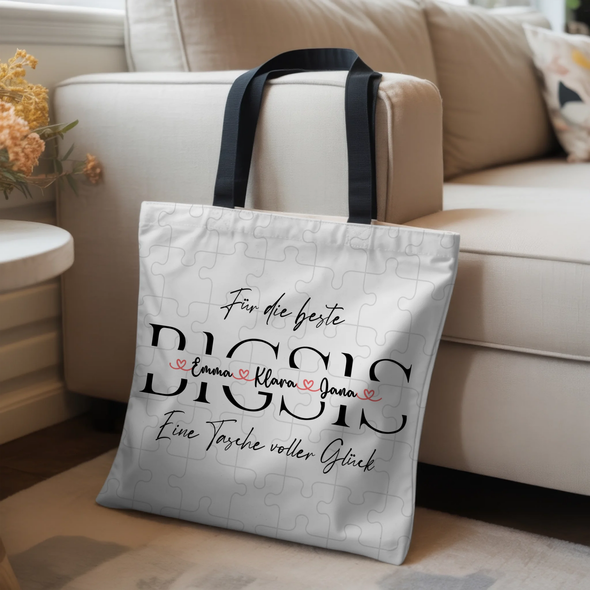 Tasche Mit Namen Personalisiert Schwester BIGSIS Pastell Flieder Grau Wunschtext 3