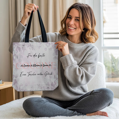 Tasche Mit Namen Personalisiert Cousine Eukalyptus Floral mit Hintergrundbild & Wunschtext 2