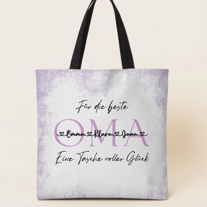 Personalisierte Tasche Oma Flieder mit Namen, Hintergrundbild & Wunschtext 1