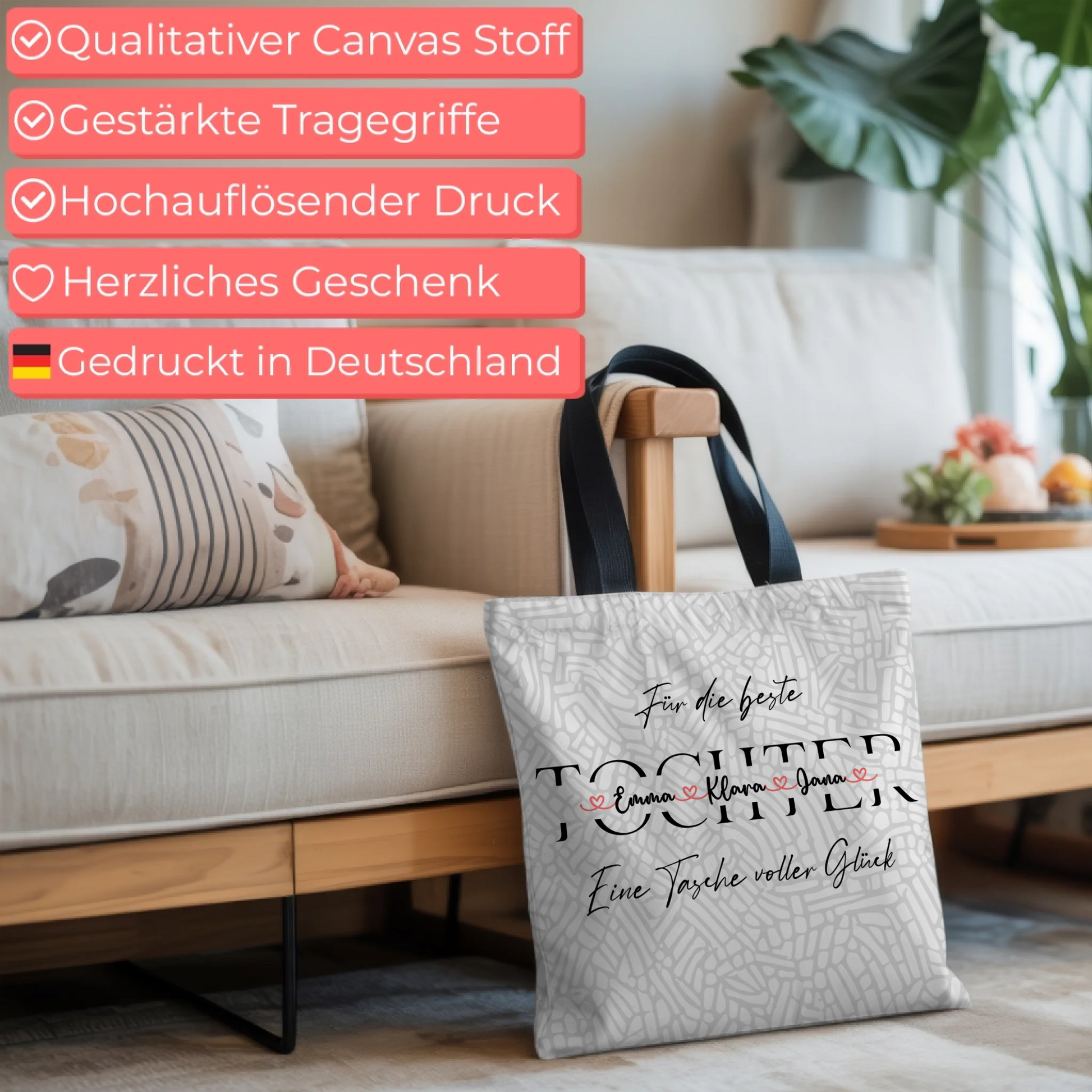 Tasche Mit Namen Personalisiert Tochter Cremeweiß mit Namen Hintergrundbild & Wunschtext 6