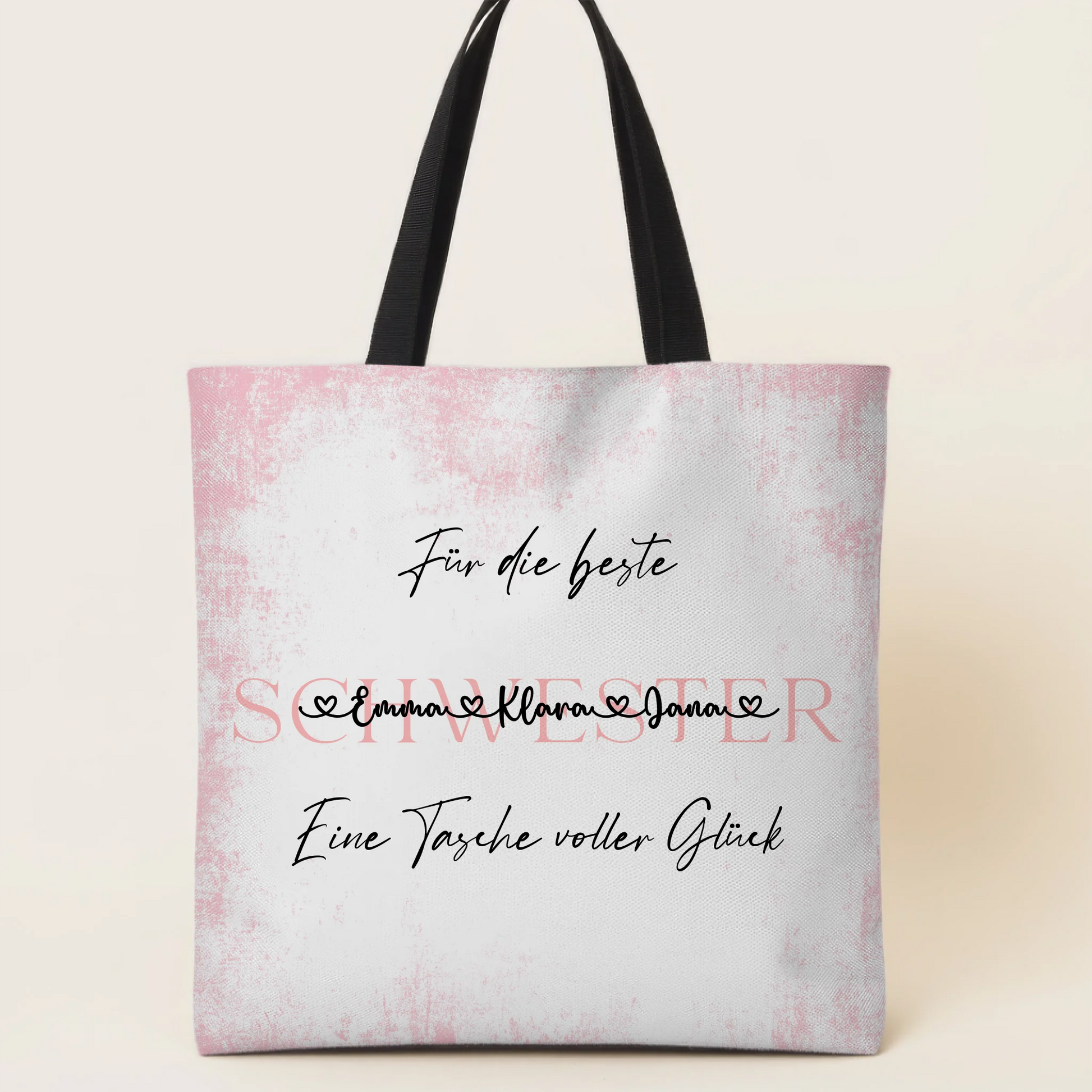 Tasche Mit Namen Personalisiert Schwester Pastell Lachs Rosa mit Wunschtext 1