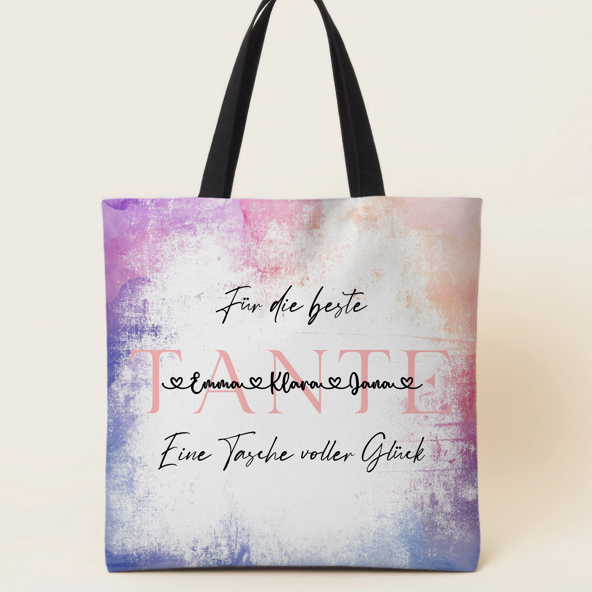 Tasche Mit Namen Personalisiert Watercolor Sunset Hintergrundbild für Tante mit Wunschtext 1