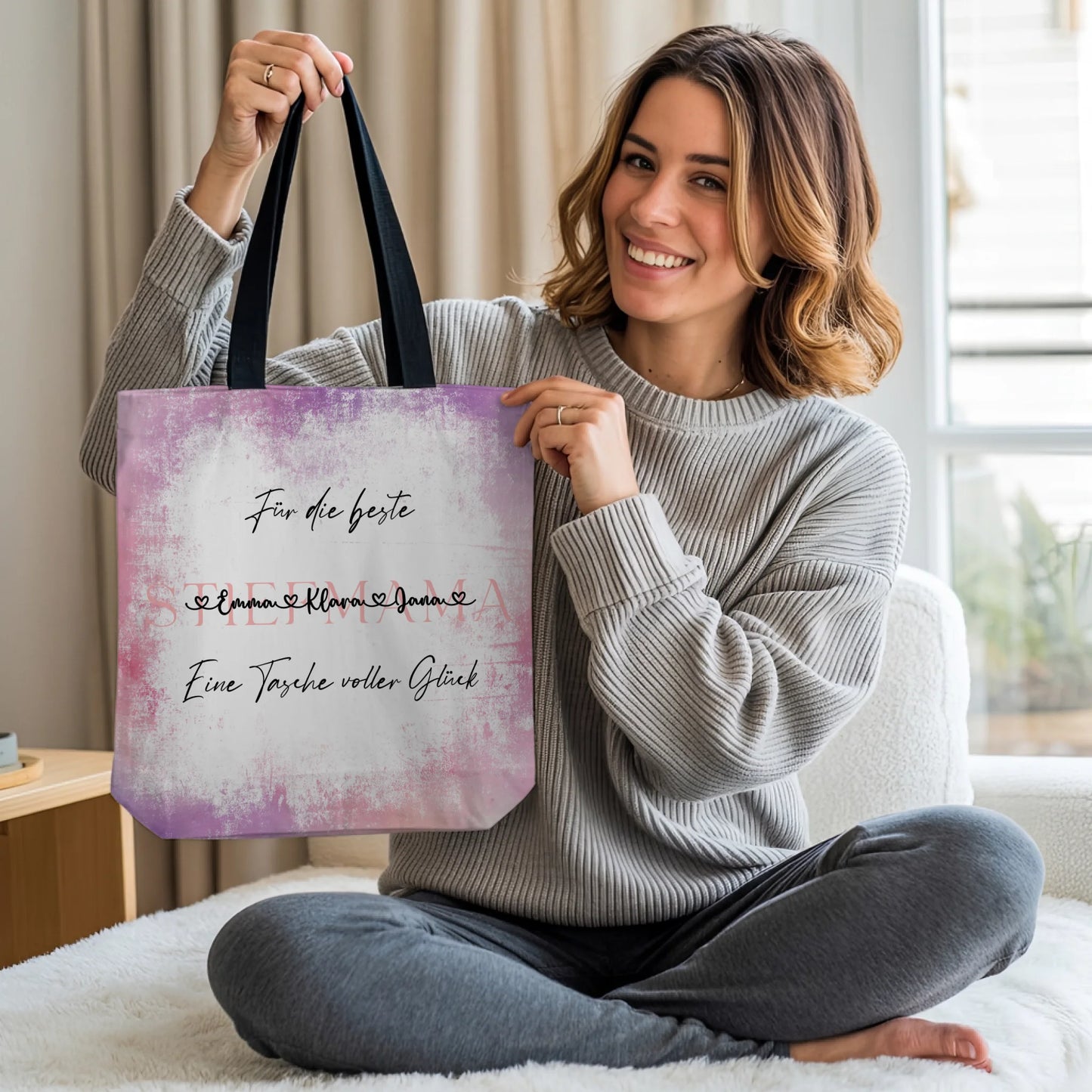 Tasche Mit Namen Personalisiert Stiefmama Watercolor Rosa 2