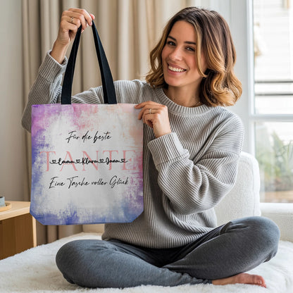 Tasche Mit Namen Personalisiert Watercolor Sunset Hintergrundbild für Tante mit Wunschtext 2