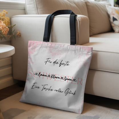 Tasche Mit Namen Personalisiert Schwester Pastell Lachs Rosa mit Wunschtext 3