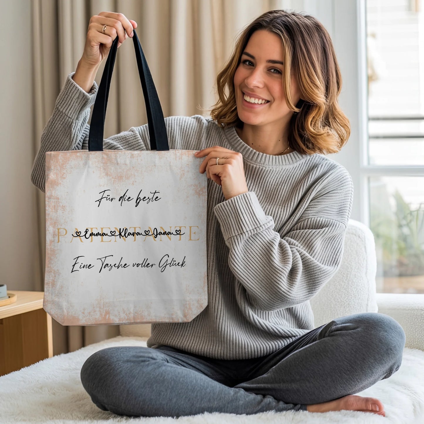 Tasche Mit Namen Personalisiert Patentante Pastel Coral Hintergrund & Wunschtext 2