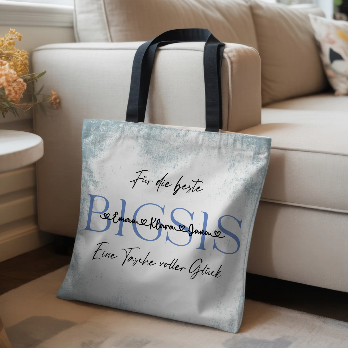 Tasche Mit Namen Personalisiert Pastel Blue Schwester BIGSIS-Hintergrundbild & Wunschtext 3