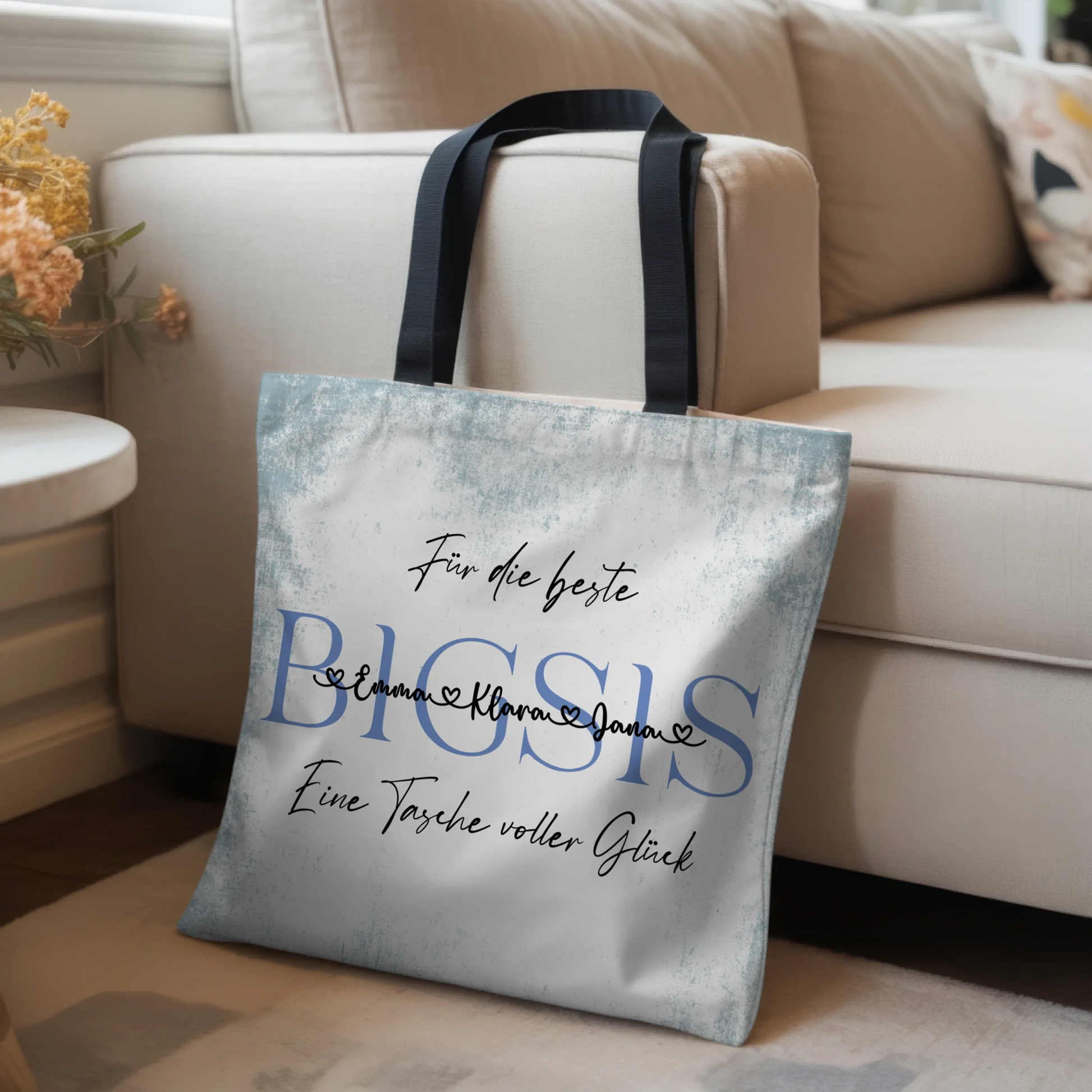 Tasche Mit Namen Personalisiert Pastel Blue Schwester BIGSIS-Hintergrundbild & Wunschtext 3