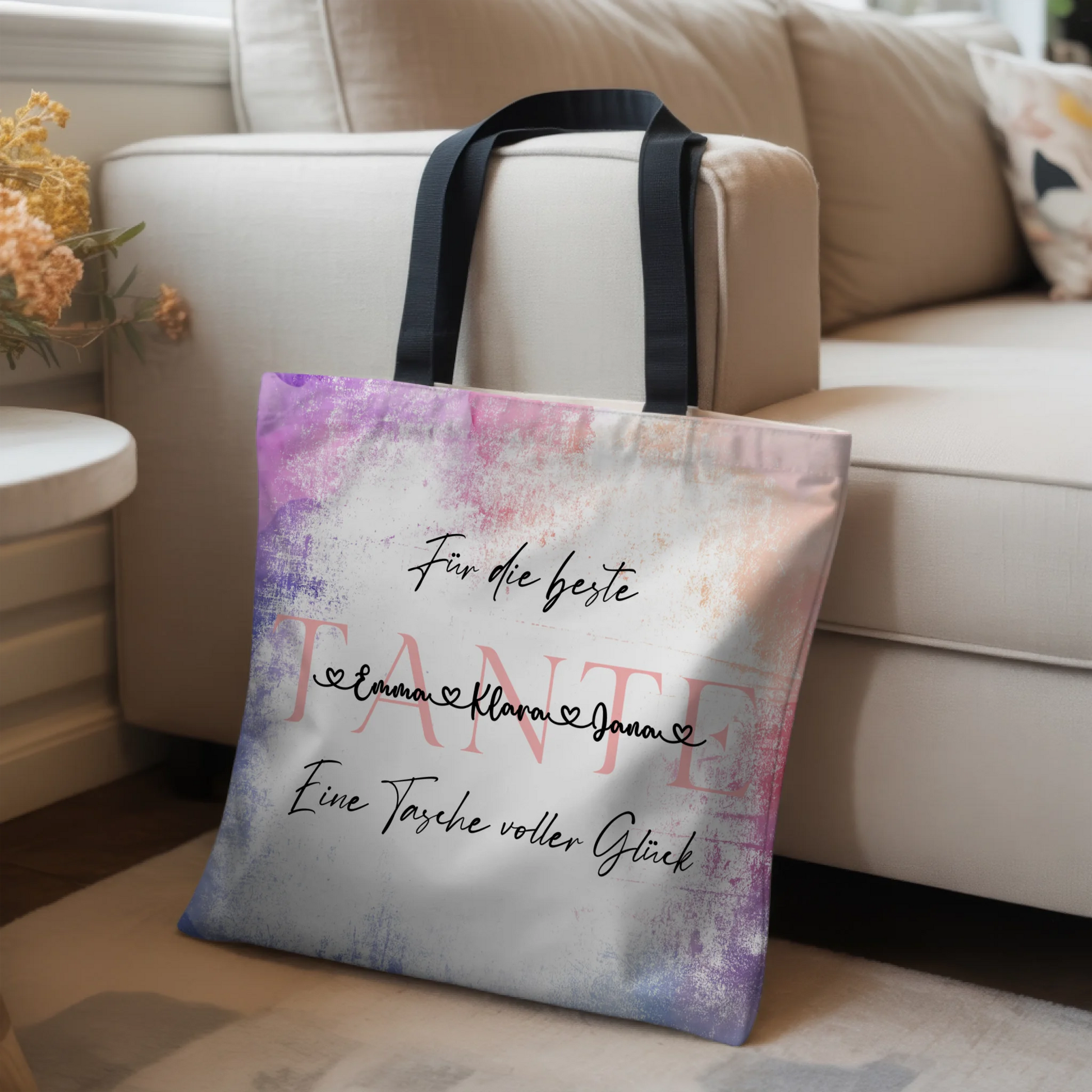 Tasche Mit Namen Personalisiert Watercolor Sunset Hintergrundbild für Tante mit Wunschtext 3