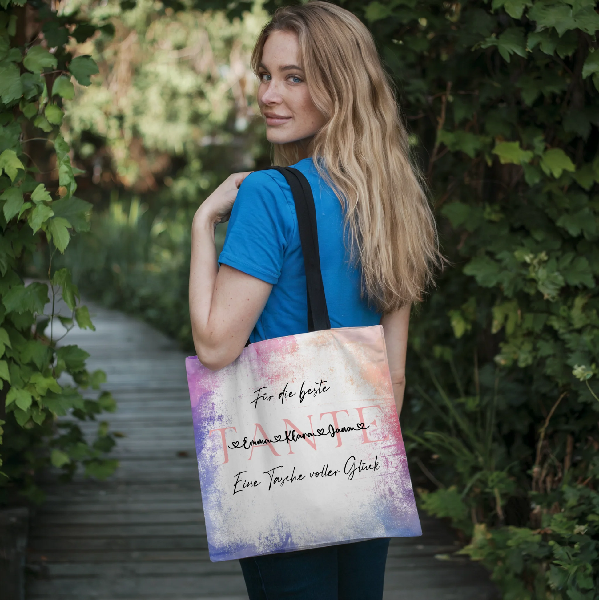 Tasche Mit Namen Personalisiert Watercolor Sunset Hintergrundbild für Tante mit Wunschtext 4