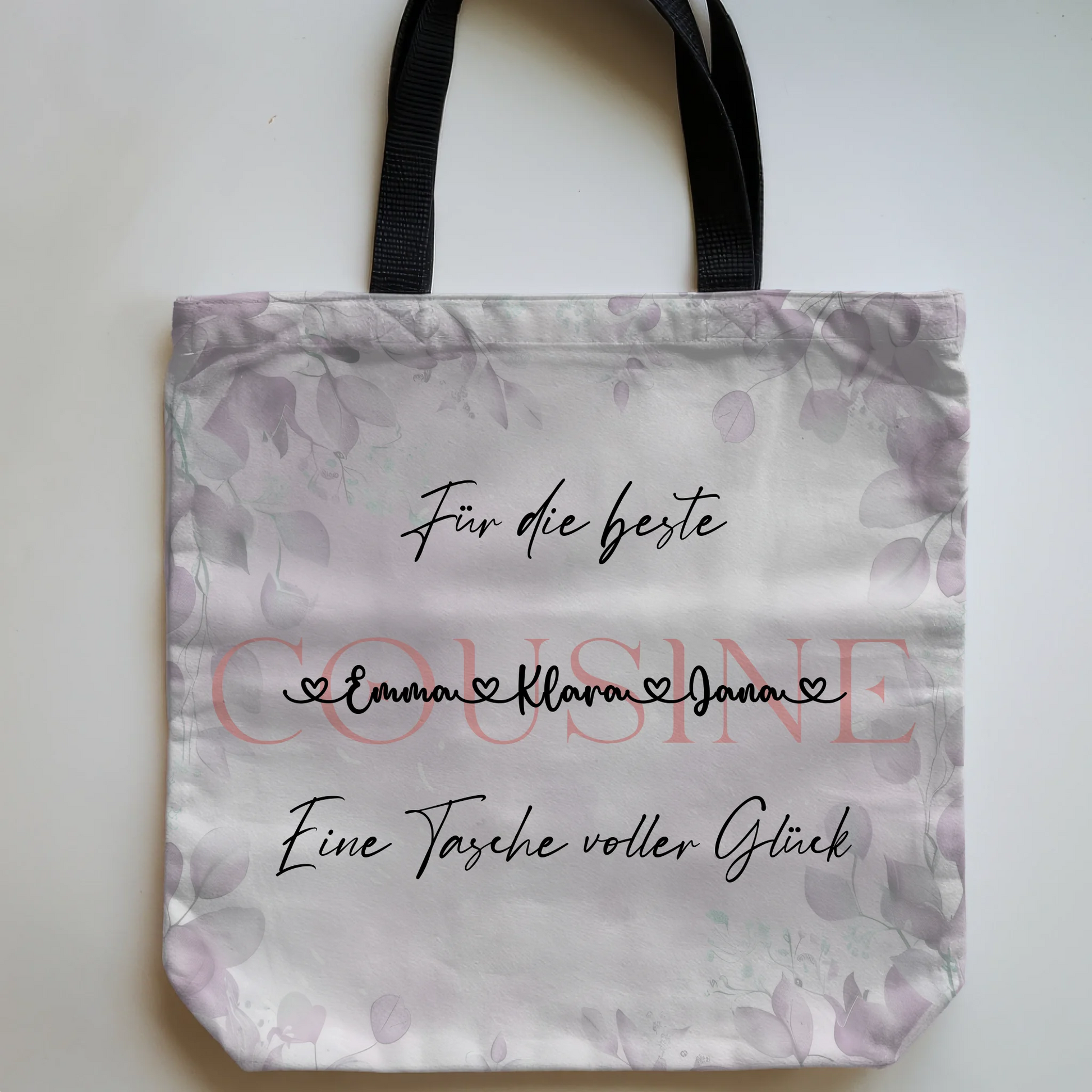 Tasche Mit Namen Personalisiert Cousine Eukalyptus Floral mit Hintergrundbild & Wunschtext 5