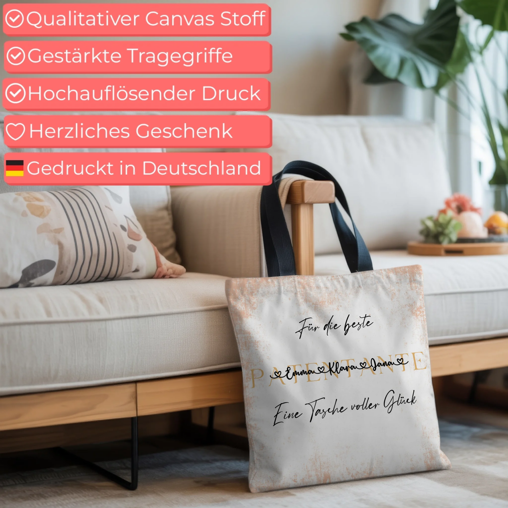 Tasche Mit Namen Personalisiert Patentante Pastel Coral Hintergrund & Wunschtext 6