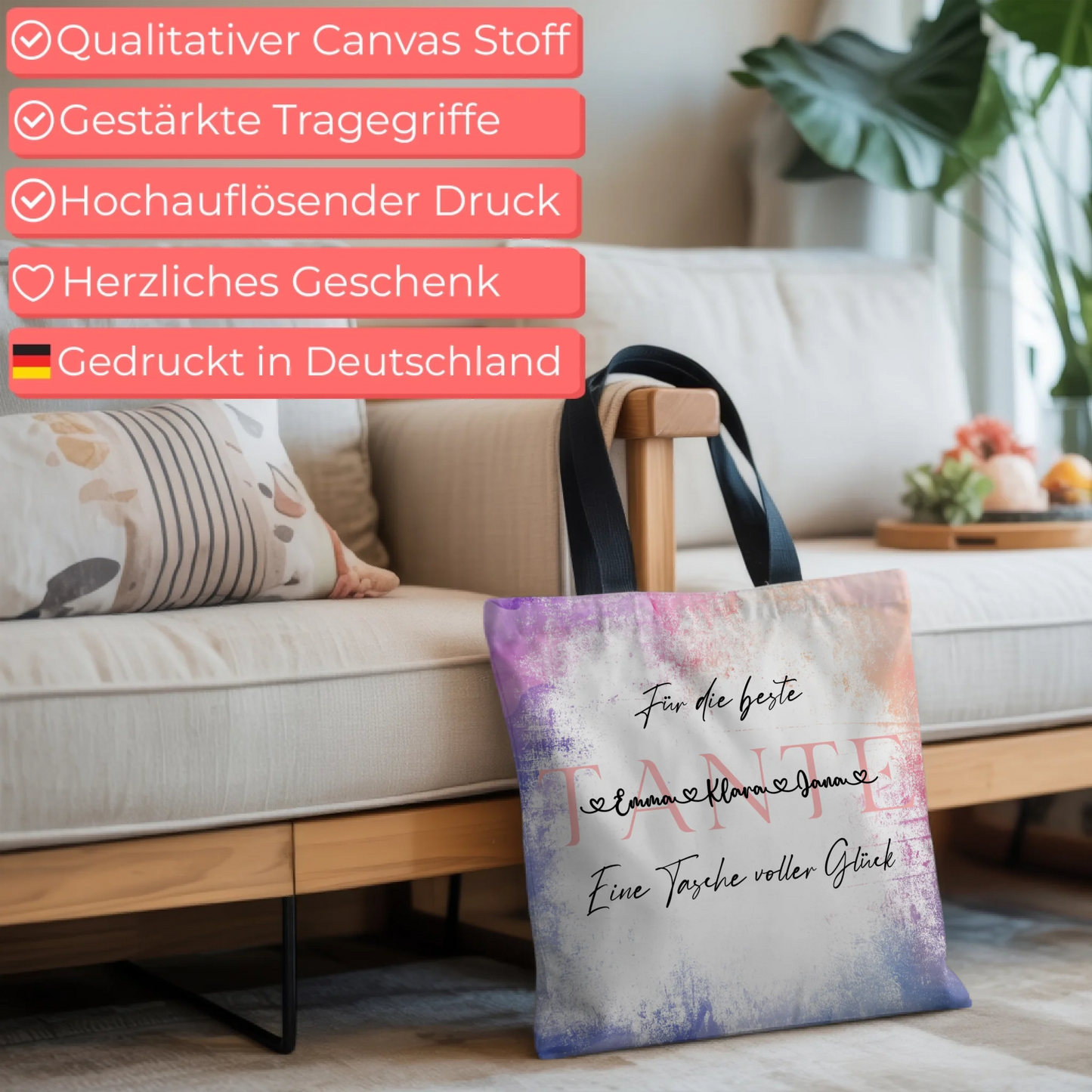 Tasche Mit Namen Personalisiert Watercolor Sunset Hintergrundbild für Tante mit Wunschtext 6