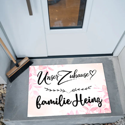 Familien Fußmatte mit Namen Rosa Floral Unser Zuhause personalisiert