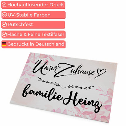 Familien Fußmatte mit Namen Rosa Floral Unser Zuhause personalisiert