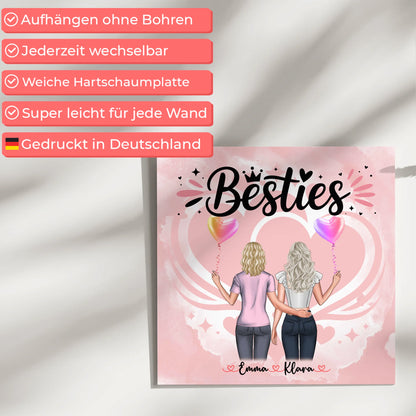 Beste Freundin Geschenk Fotoboard mit 2 Clipart Frauen, Namen, Hintergrundbild & Spruch