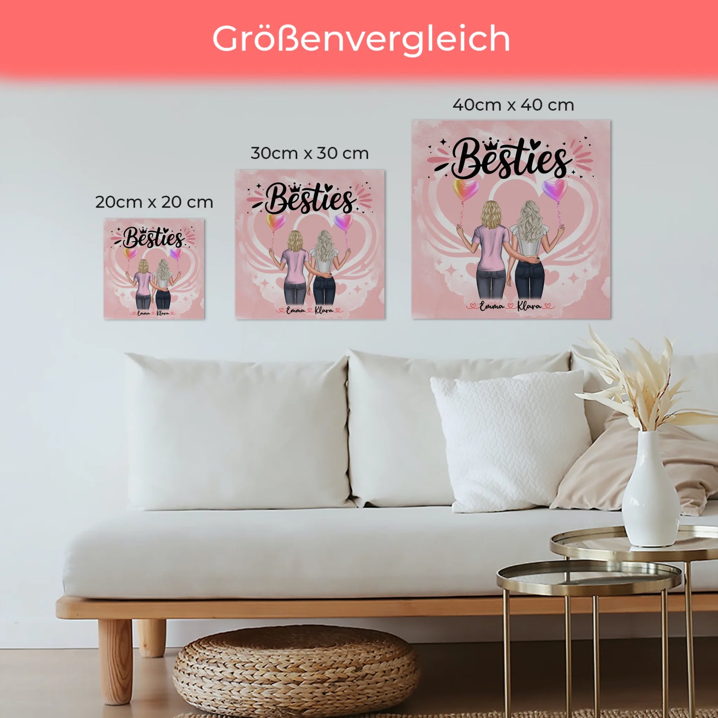 Beste Freundin Geschenk Fotoboard mit 2 Clipart Frauen, Namen, Hintergrundbild & Spruch