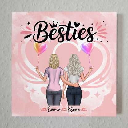 Beste Freundin Geschenk Fotoboard mit 2 Clipart Frauen, Namen, Hintergrundbild & Spruch