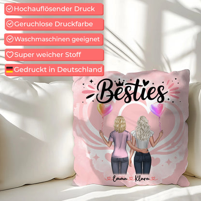 Kissen für beste Freundinnen mit 2 Clipart Frauen, Namen, Hintergrundbild & Wunschtext