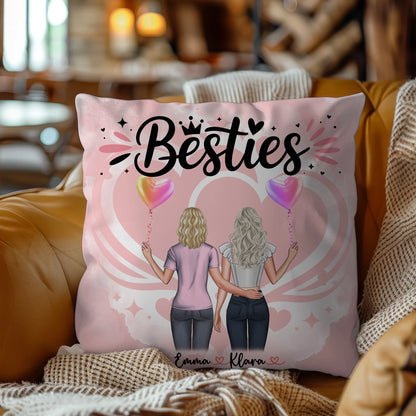 Kissen für beste Freundinnen mit 2 Clipart Frauen, Namen, Hintergrundbild & Wunschtext