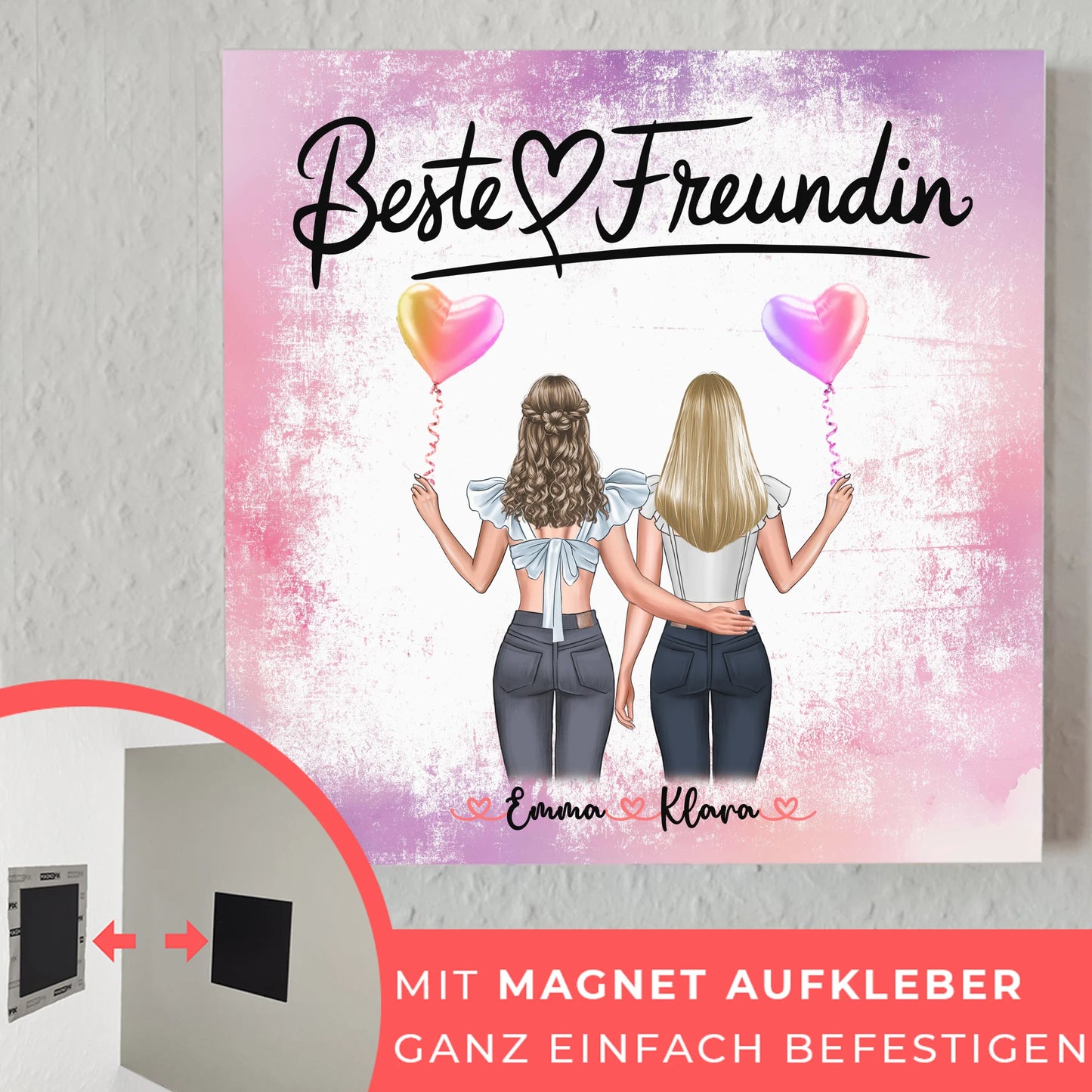 Freundinnen Bild Personalisiert Fotoboard 2 Clipart-Frauen, Namen & Spruch für Freundin