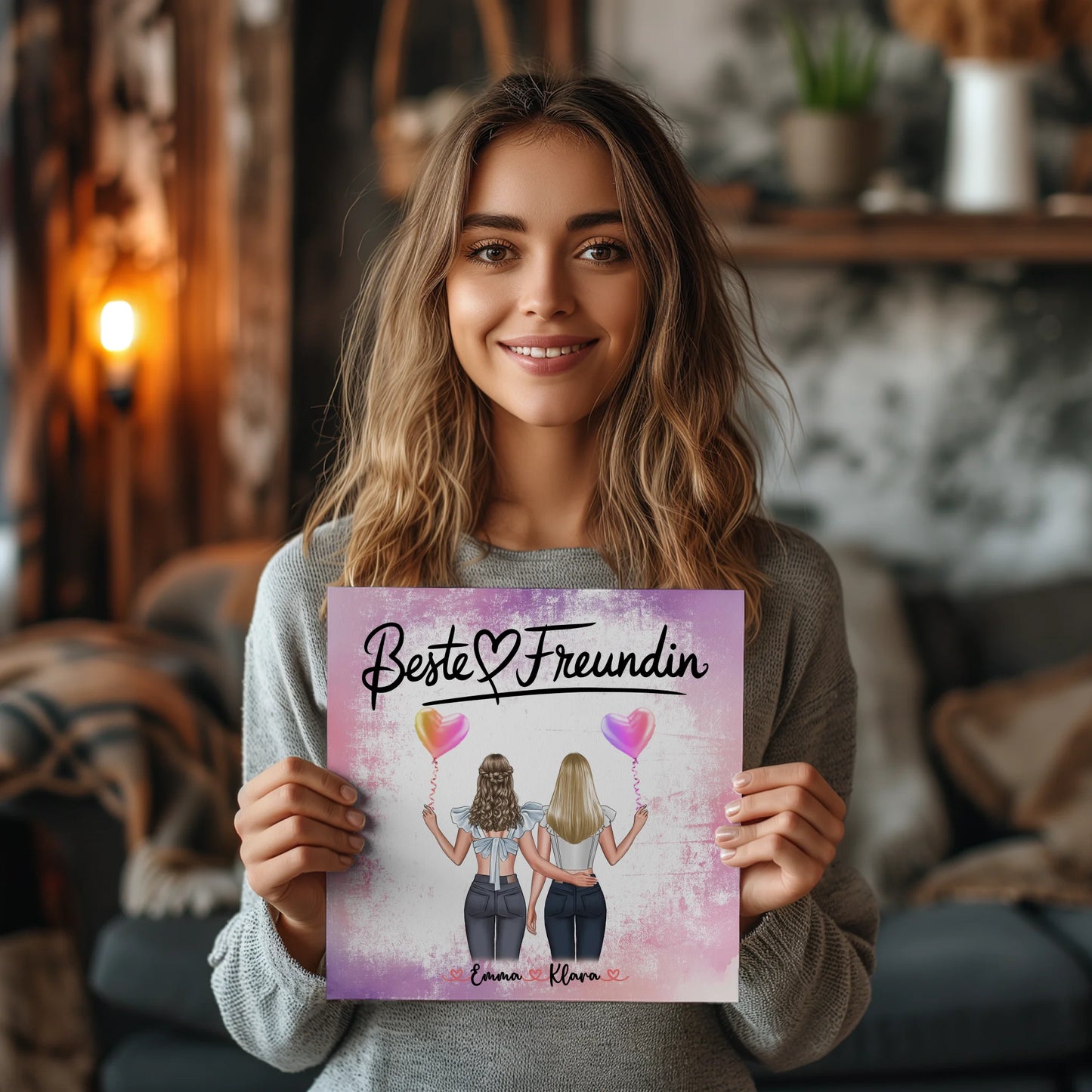 Freundinnen Bild Personalisiert Fotoboard 2 Clipart-Frauen, Namen & Spruch für Freundin