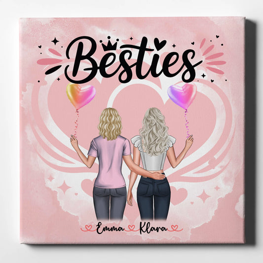 Personalisierte Leinwand Freundinnen - Besties mit 2 Clipart Frauen, Namen & Wunschtext 1