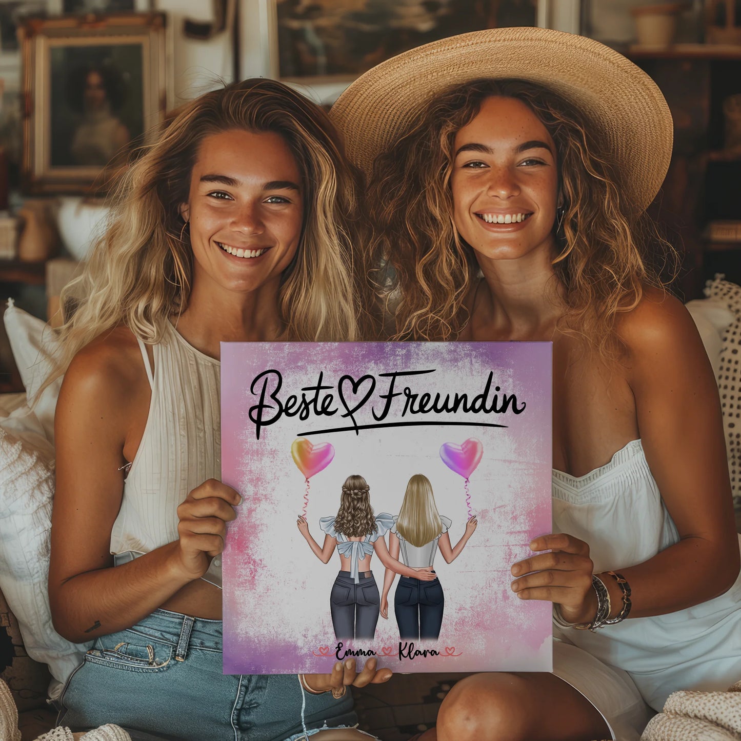 Freundinnen Bild Personalisiert Fotoboard 2 Clipart-Frauen, Namen & Spruch für Freundin