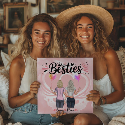 Beste Freundin Geschenk Fotoboard mit 2 Clipart Frauen, Namen, Hintergrundbild & Spruch