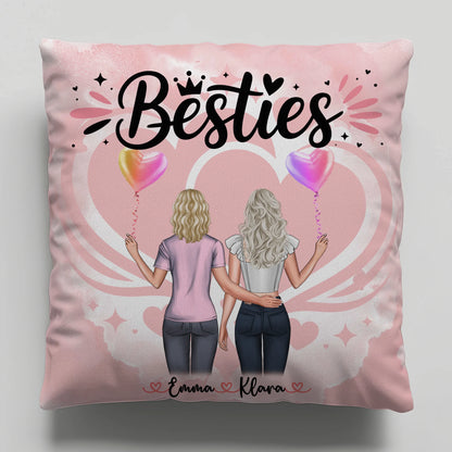 Kissen für beste Freundinnen mit 2 Clipart Frauen, Namen, Hintergrundbild & Wunschtext