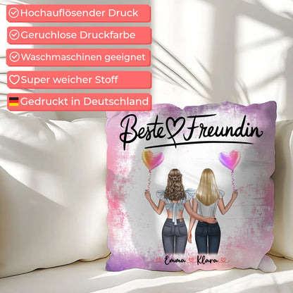Kissen für beste Freundinnen personalisiert mit 2 Clipart-Frauen Namen & Wunschtext