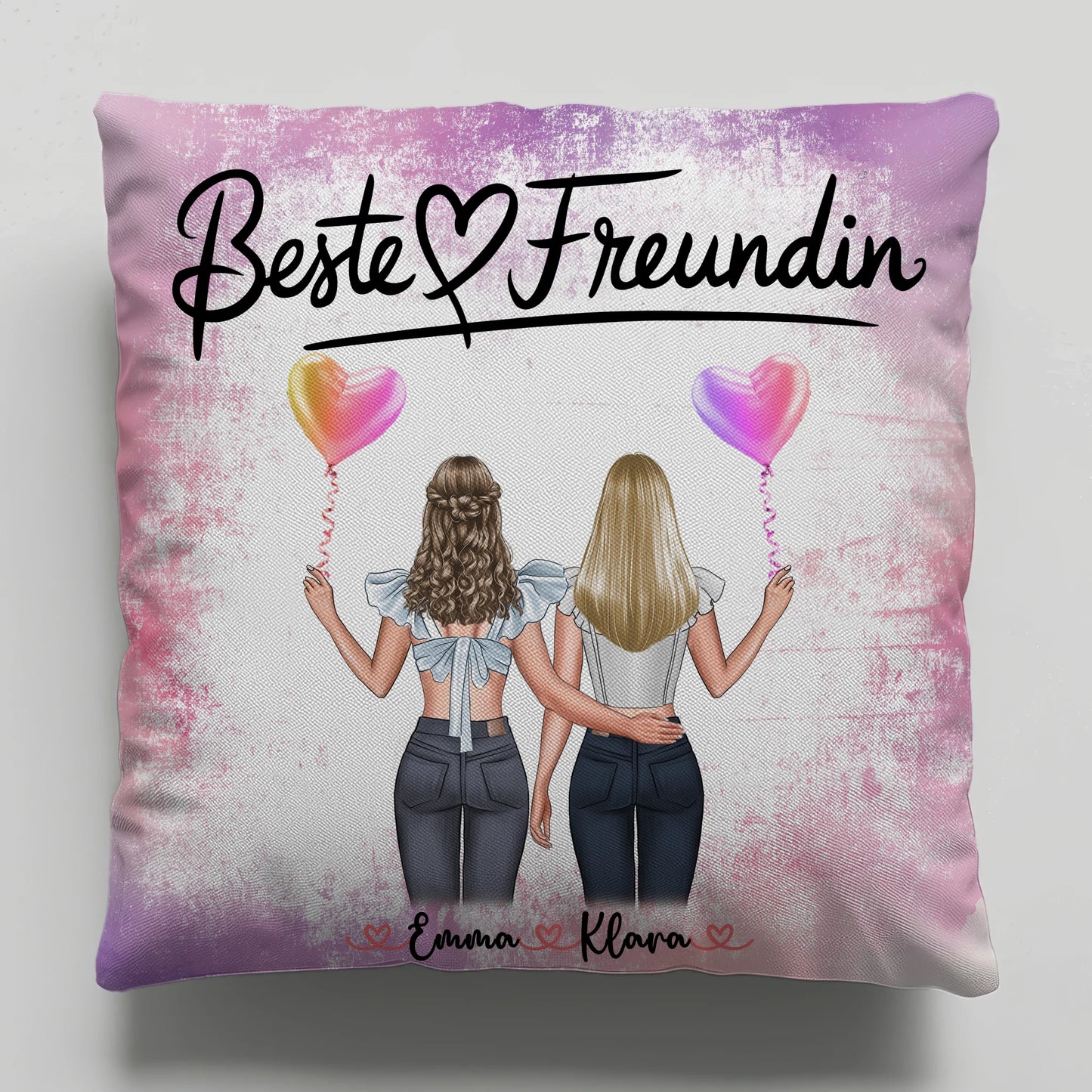 Kissen für beste Freundinnen personalisiert mit 2 Clipart-Frauen Namen & Wunschtext