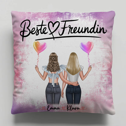 Kissen für beste Freundinnen personalisiert mit 2 Clipart-Frauen Namen & Wunschtext