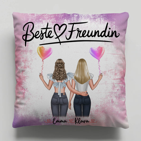 Kissen für beste Freundinnen personalisiert mit 2 Clipart-Frauen Namen & Wunschtext