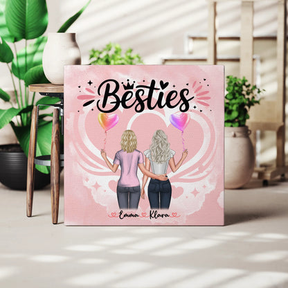 Personalisierte Leinwand Freundinnen - Besties mit 2 Clipart Frauen, Namen & Wunschtext 3
