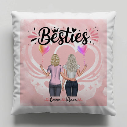 Kissen für beste Freundinnen mit 2 Clipart Frauen, Namen, Hintergrundbild & Wunschtext