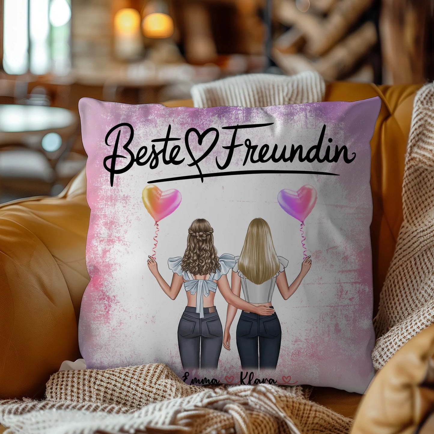 Kissen für beste Freundinnen personalisiert mit 2 Clipart-Frauen Namen & Wunschtext