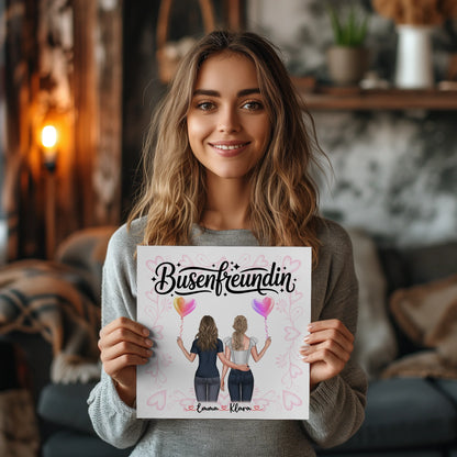 Beste Freundin Geschenk personalisiert mit 2 Clipart-Frauen, Namen & Spruch