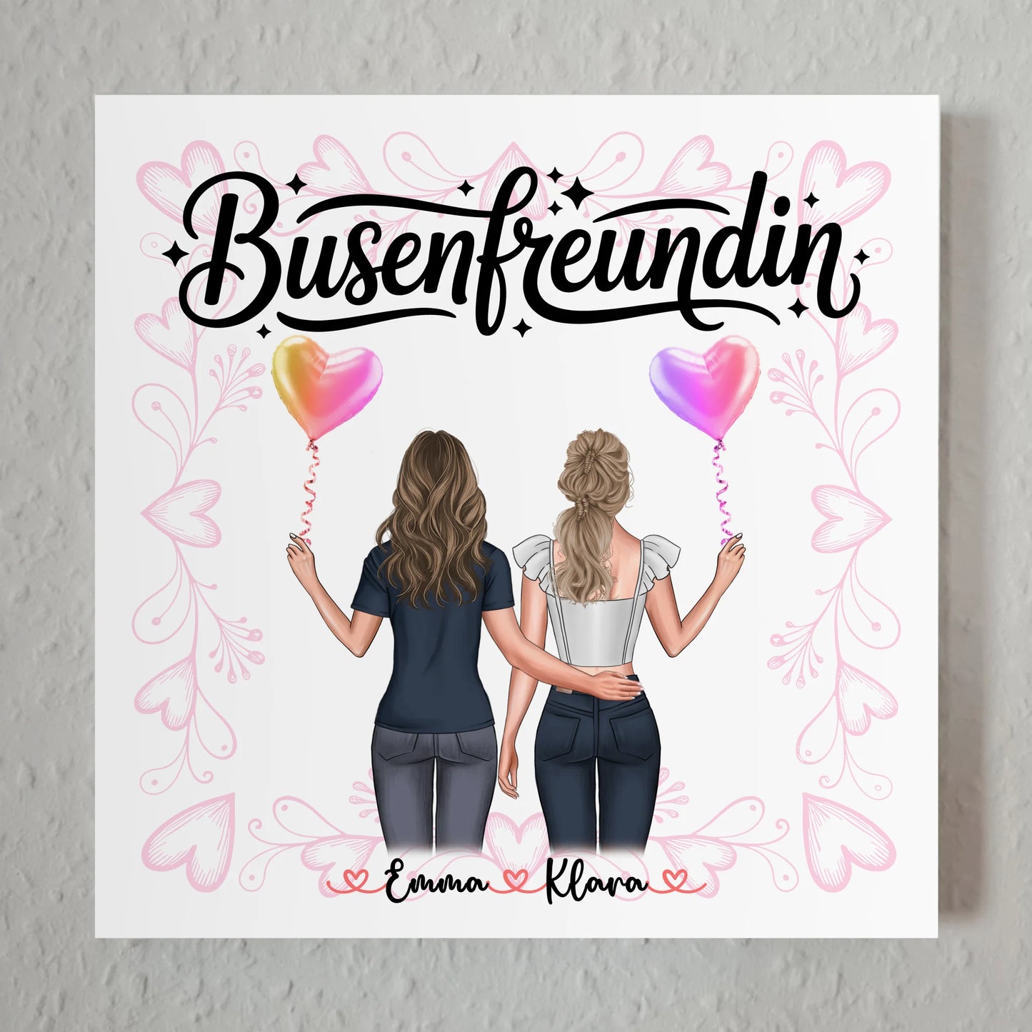 Beste Freundin Geschenk personalisiert mit 2 Clipart-Frauen, Namen & Spruch