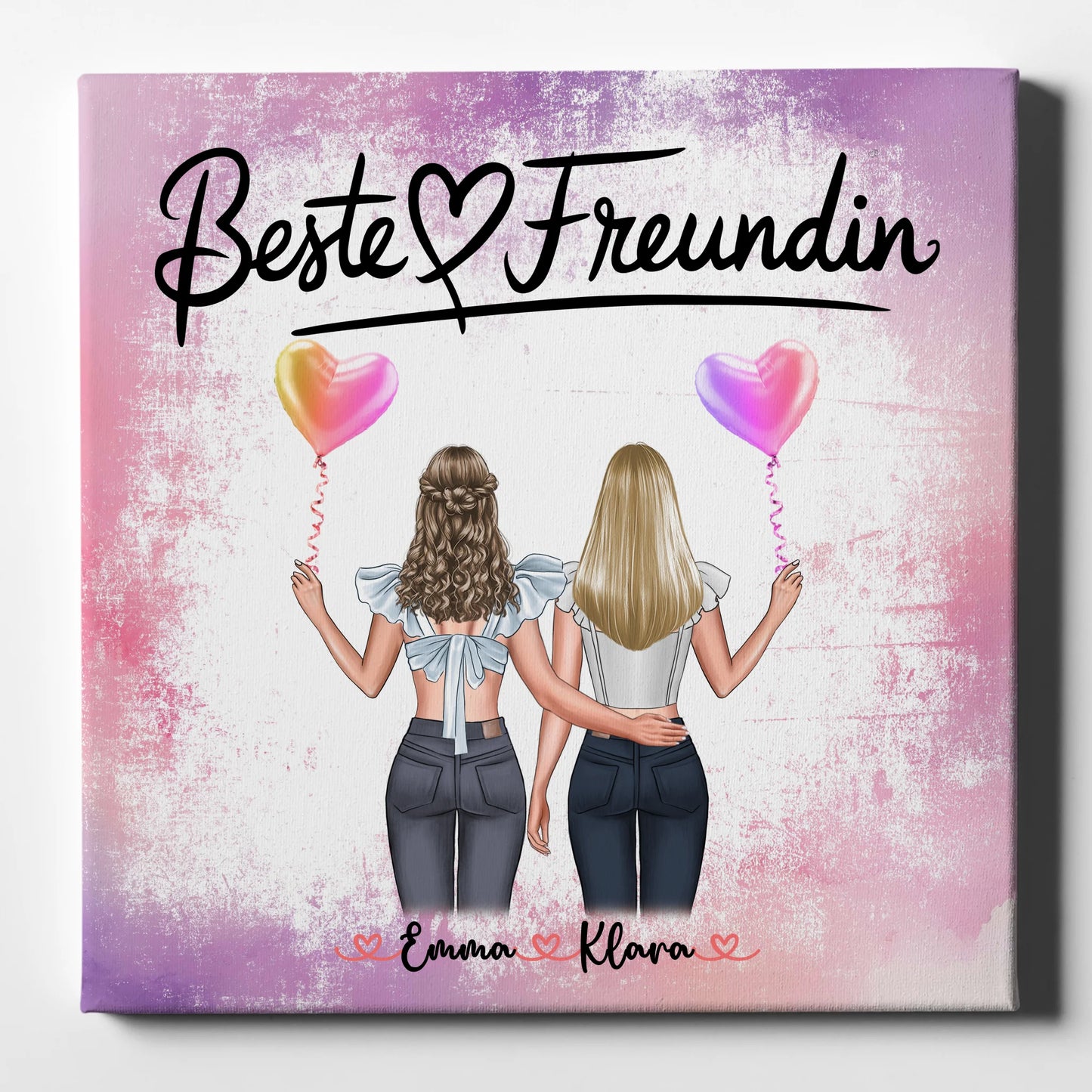 Geschenk beste Freundin personalisierte Leinwand mit 2 Clipart-Frauen, Namen & Wunschtext 1