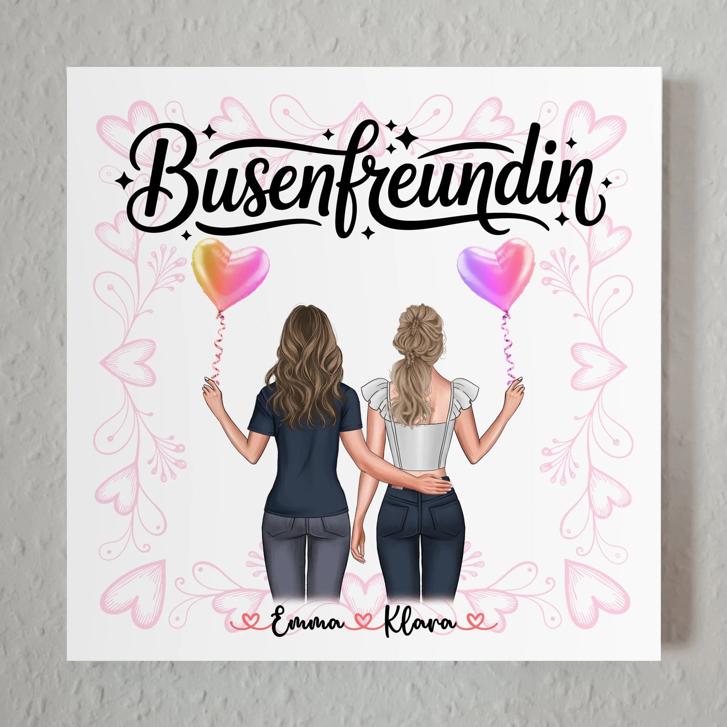 Beste Freundin Geschenk personalisiert mit 2 Clipart-Frauen, Namen & Spruch