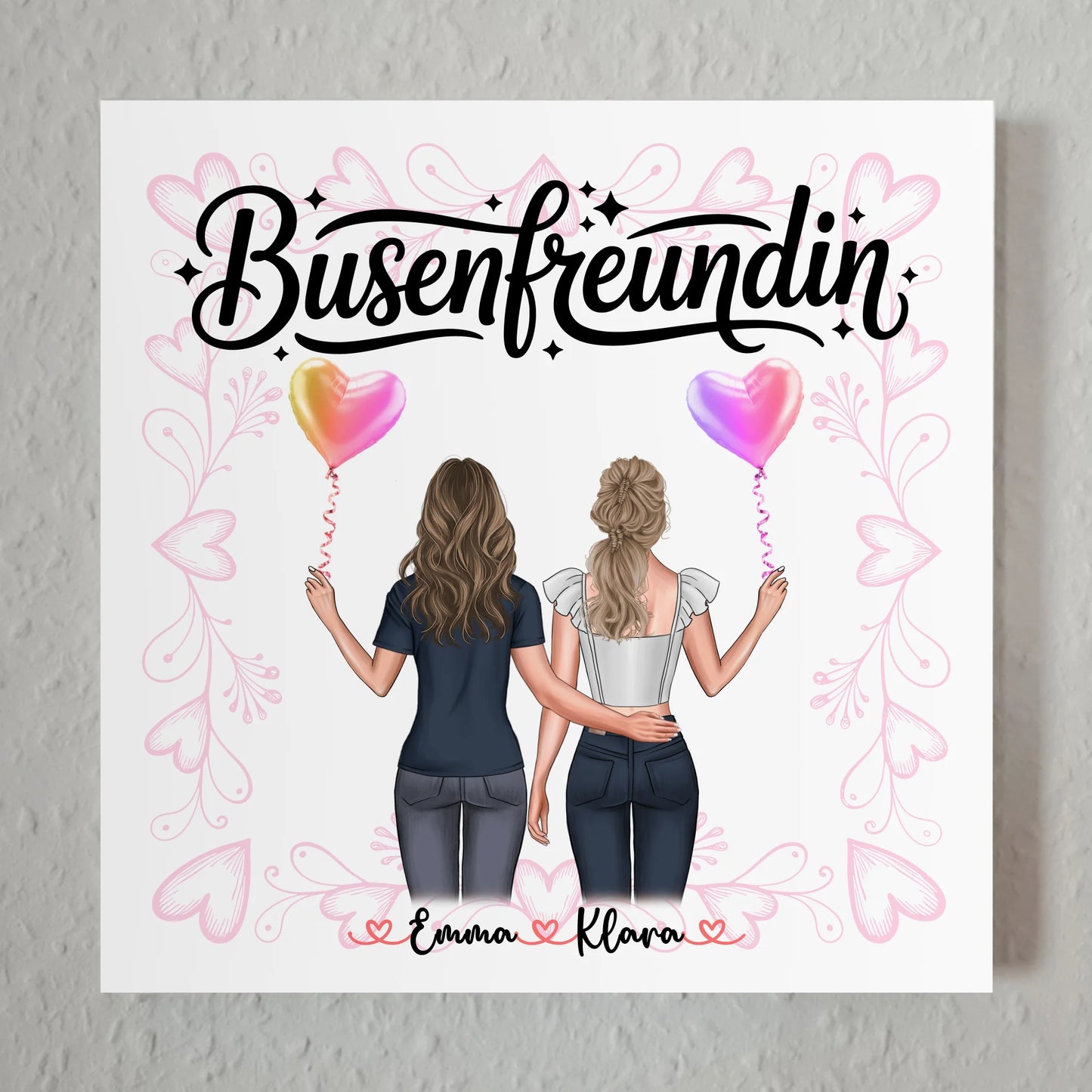 Beste Freundin Geschenk personalisiert mit 2 Clipart-Frauen, Namen & Spruch